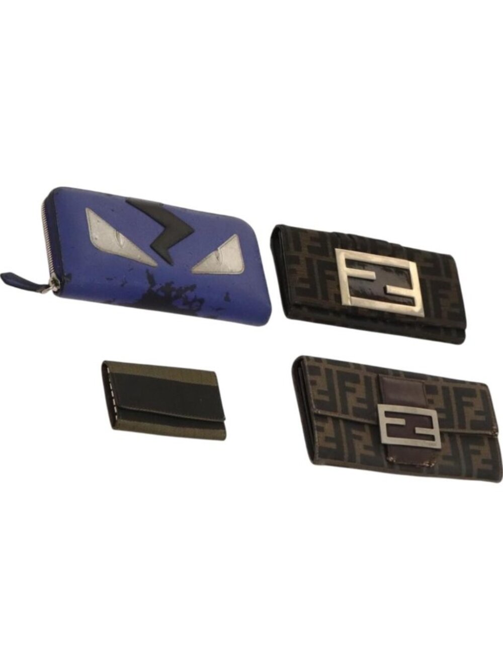 FENDI Zucca Canvas Wallet Leather 4 Set Blue Brown black
